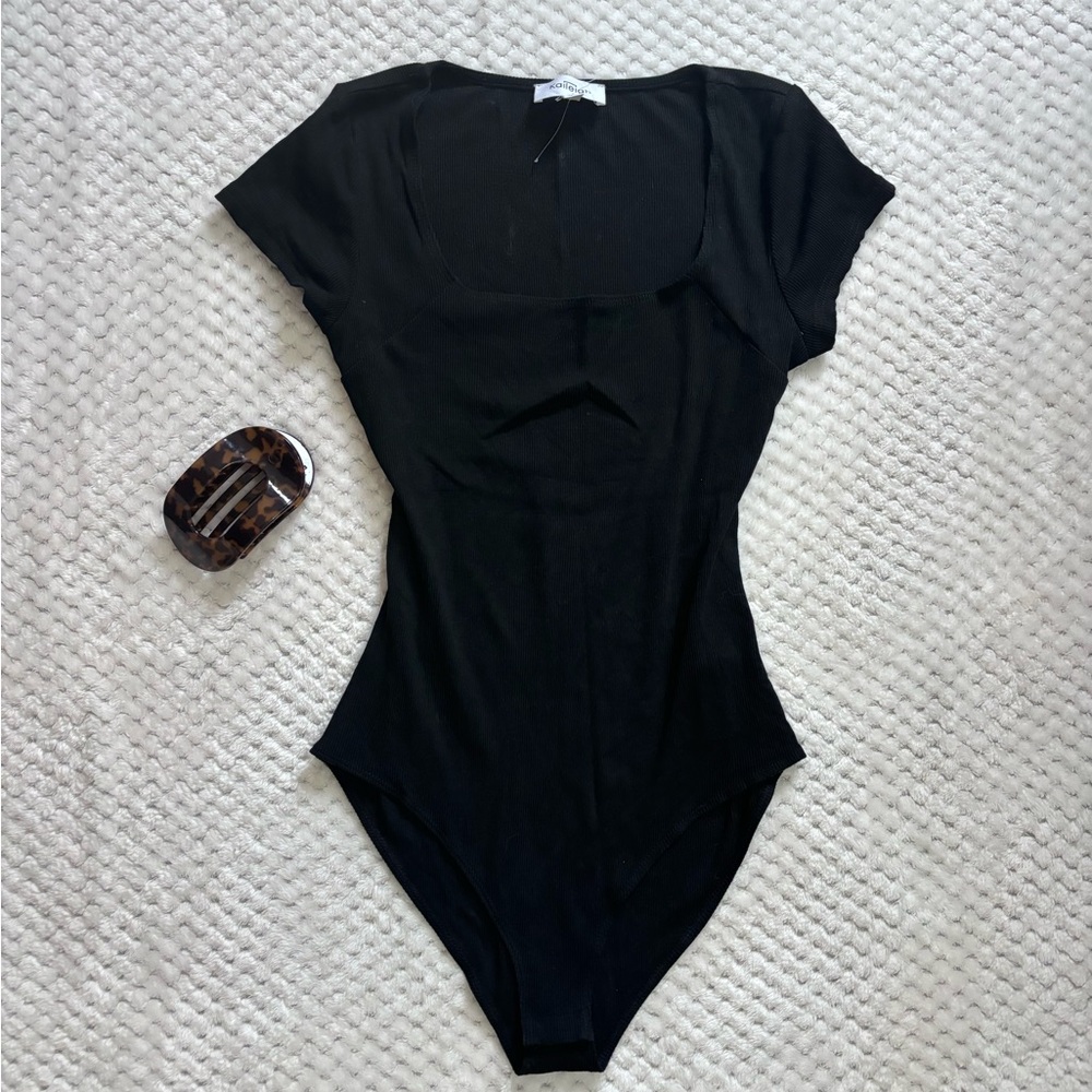 Kaileigh Black Square Neck Bodysuit